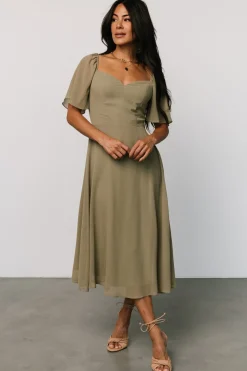 Clearance Baltic Born Colette Sweetheart Midi Dress | Dusty Olive DustyOlive