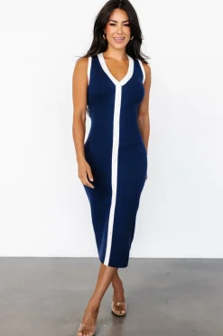 Fashion Baltic Born Coley Ribbed Button Dress | Navy + Off White Navy+OffWhite