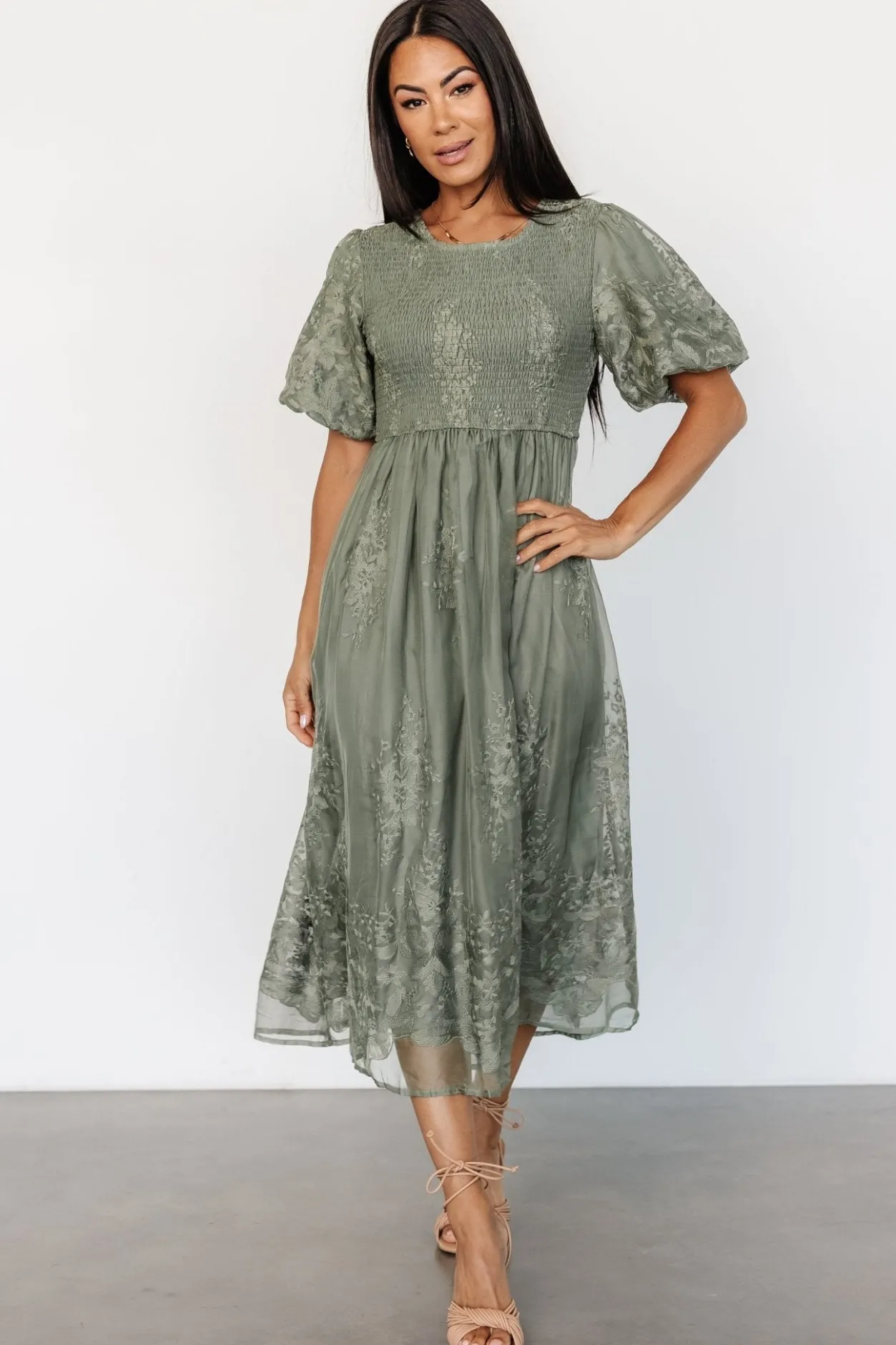 Best Baltic Born Corrine Embroidered Midi Dress | Deep Sage DeepSage