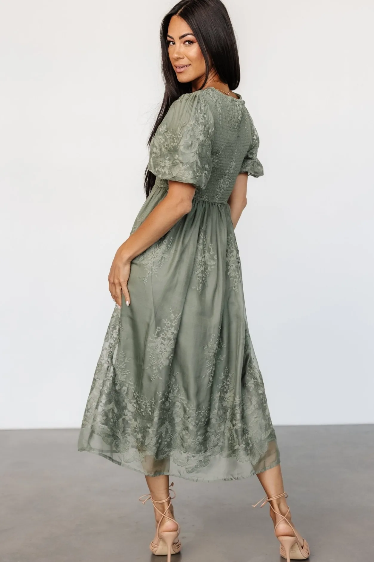 Best Baltic Born Corrine Embroidered Midi Dress | Deep Sage DeepSage