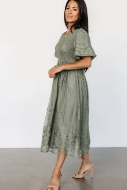 Best Baltic Born Corrine Embroidered Midi Dress | Deep Sage DeepSage