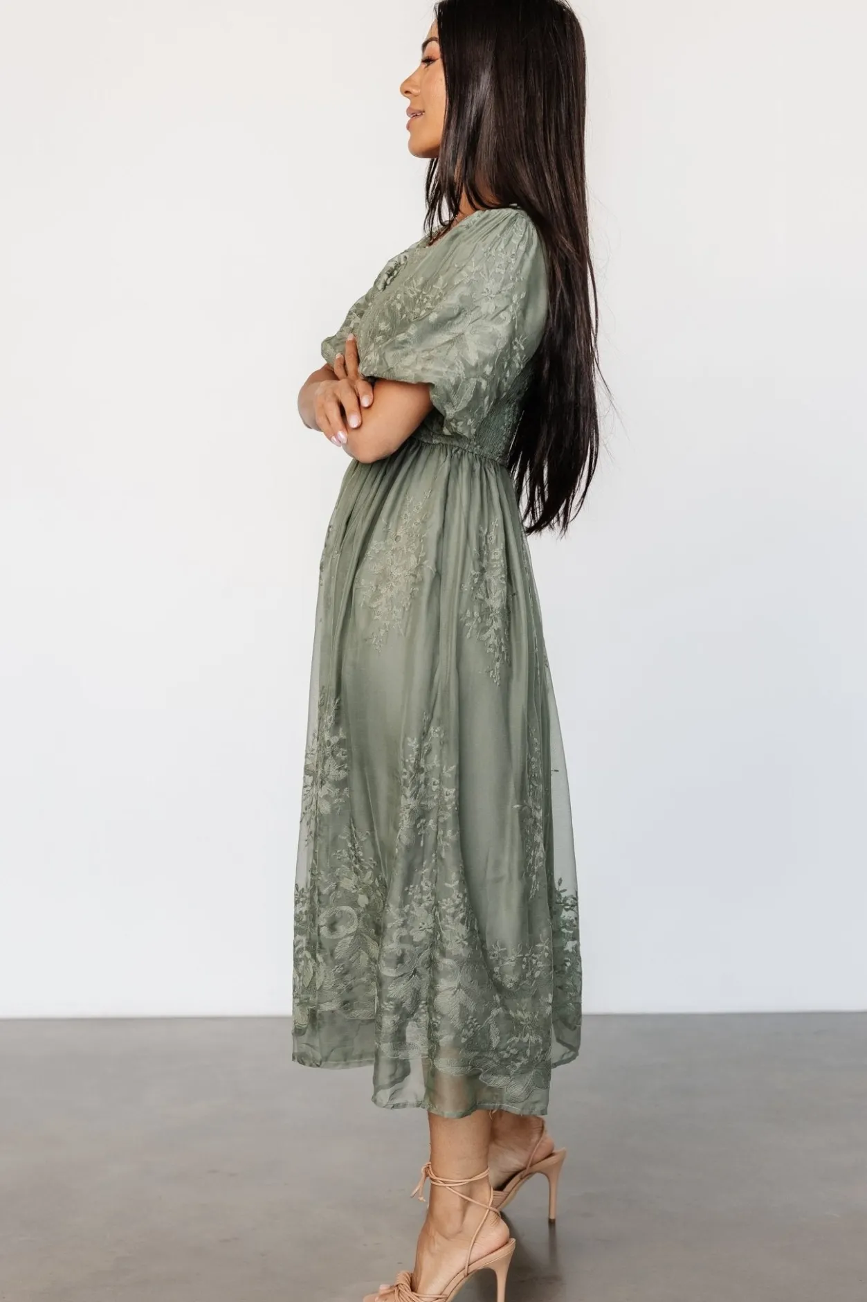 Best Baltic Born Corrine Embroidered Midi Dress | Deep Sage DeepSage