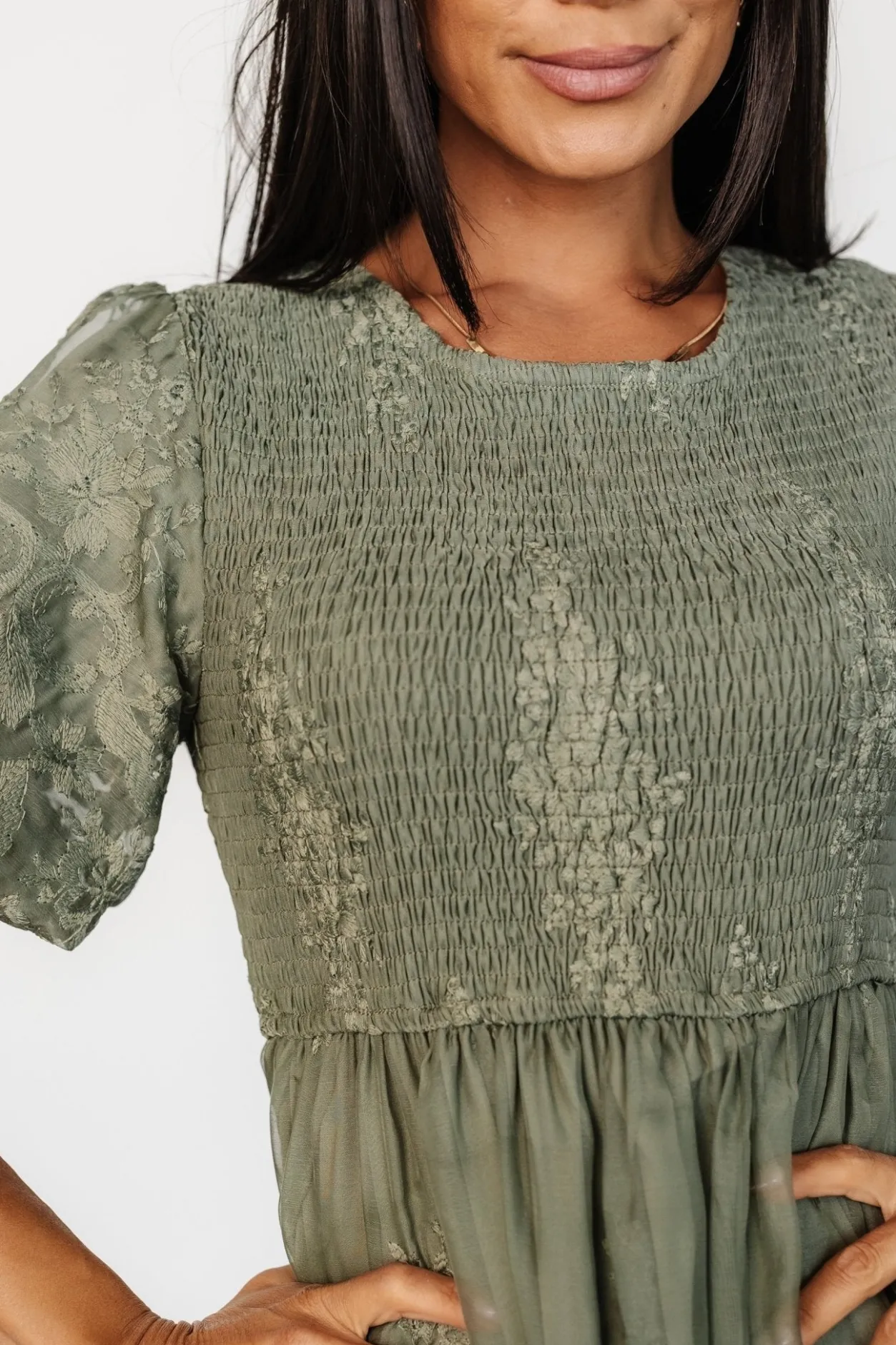 Best Baltic Born Corrine Embroidered Midi Dress | Deep Sage DeepSage