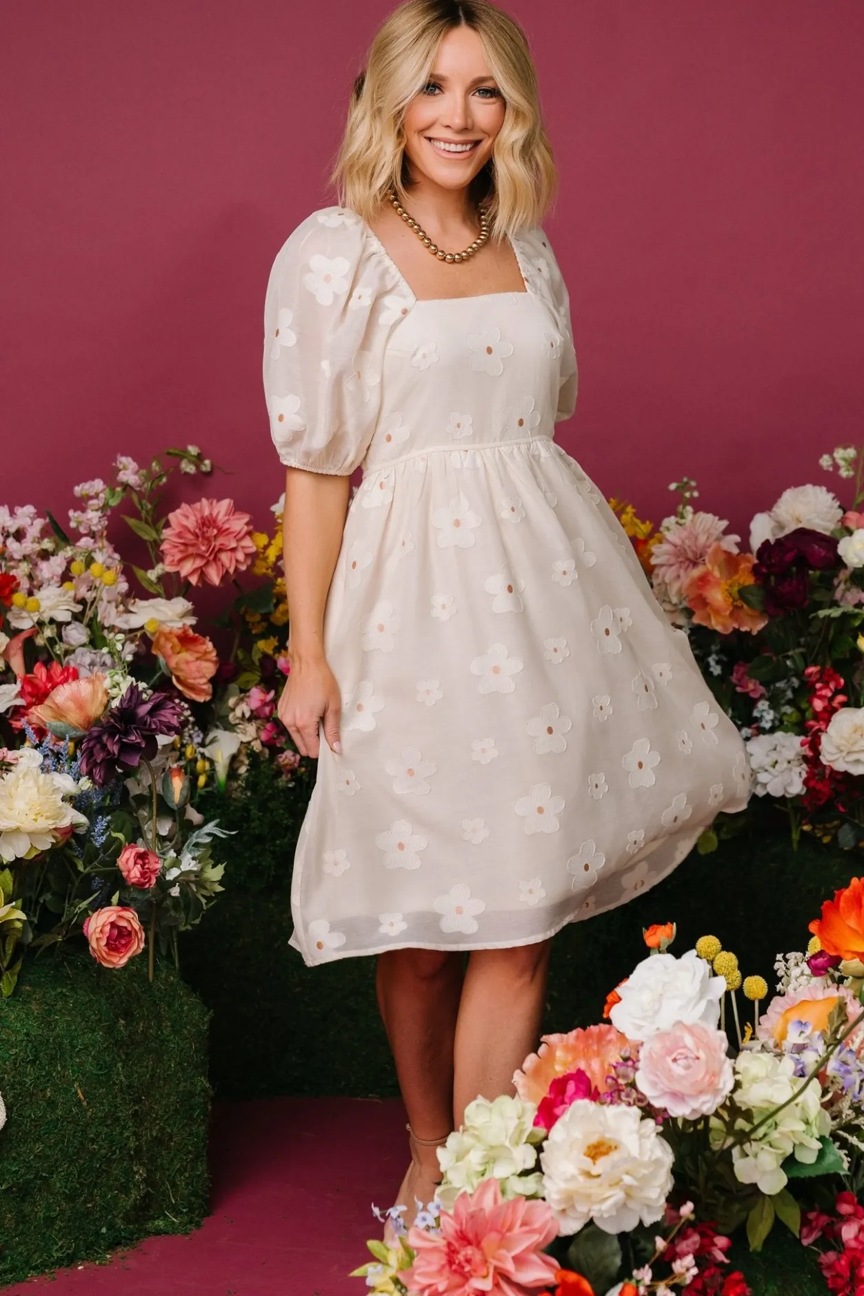 Discount Baltic Born Daisy Short Dress | Vintage Cream Floral VintageCreamFloral