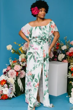 Online Baltic Born Daphne Off Shoulder Maxi Dress | White + Green Multi Floral White+GreenMultiFloral