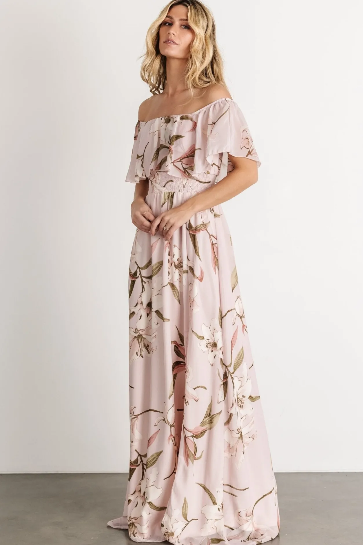 Fashion Baltic Born Daphne Off Shoulder Maxi Dress | Mauve Floral MauveFloral