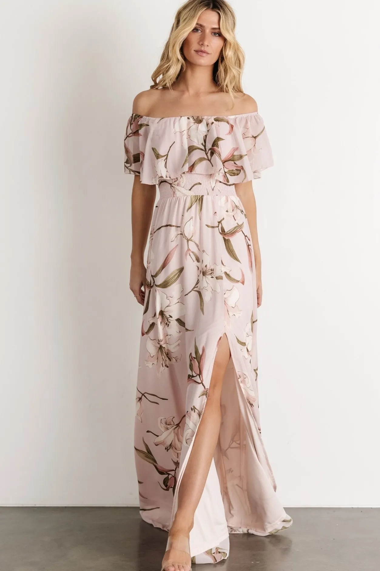 Fashion Baltic Born Daphne Off Shoulder Maxi Dress | Mauve Floral MauveFloral