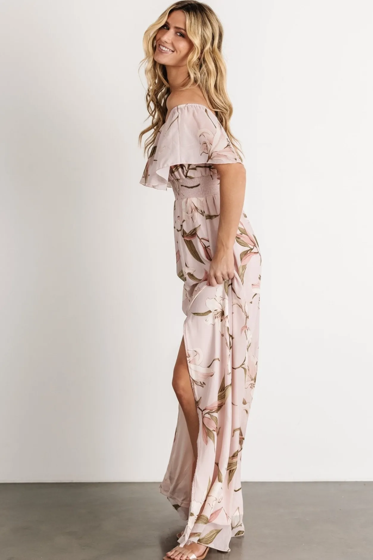 Fashion Baltic Born Daphne Off Shoulder Maxi Dress | Mauve Floral MauveFloral