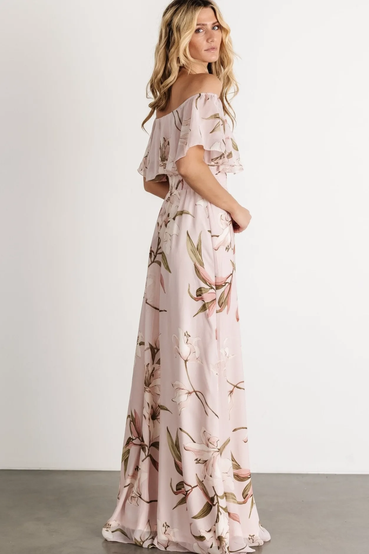 Fashion Baltic Born Daphne Off Shoulder Maxi Dress | Mauve Floral MauveFloral