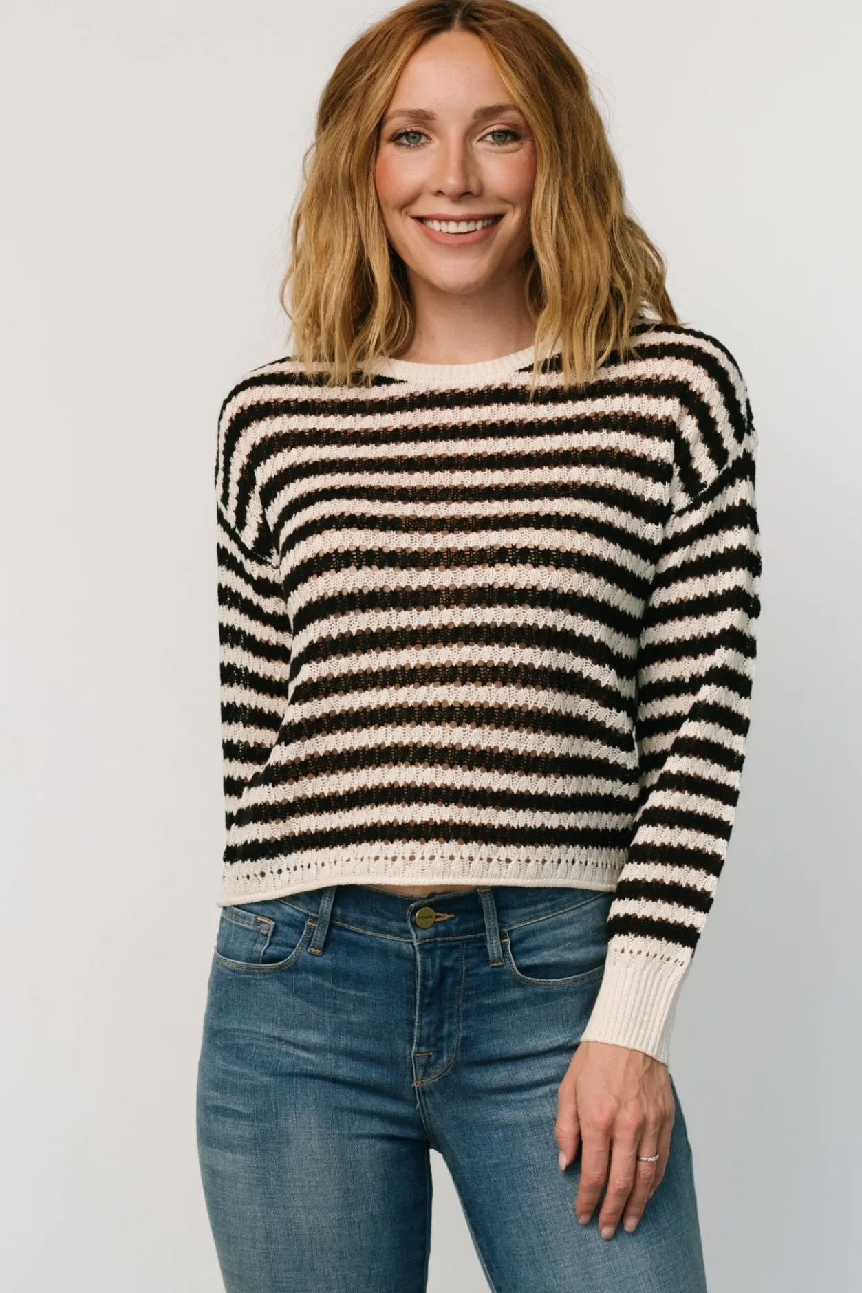 Discount Baltic Born Dawn Open Knit Top | Black + Ivory Black+Ivory