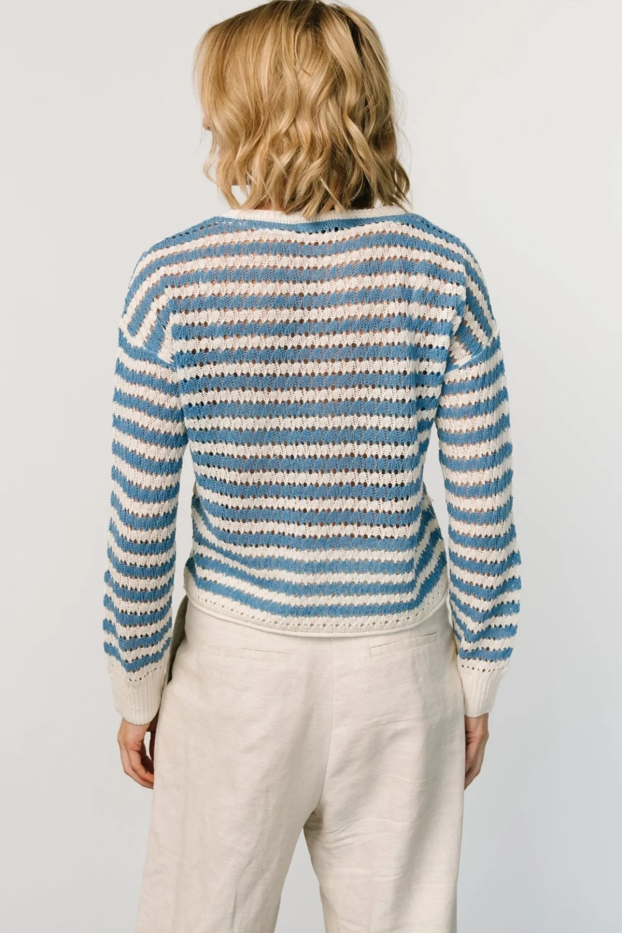 Fashion Baltic Born Dawn Open Knit Top | Blue + Ivory Blue+Ivory