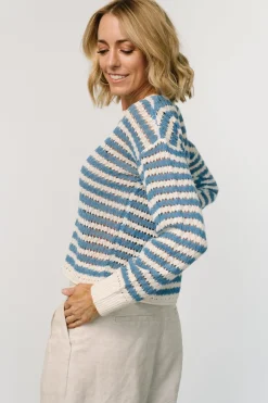 Fashion Baltic Born Dawn Open Knit Top | Blue + Ivory Blue+Ivory