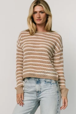 Fashion Baltic Born Dawn Open Knit Top | Taupe + Ivory Taupe+Ivory