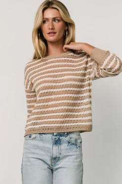 Fashion Baltic Born Dawn Open Knit Top | Taupe + Ivory Taupe+Ivory
