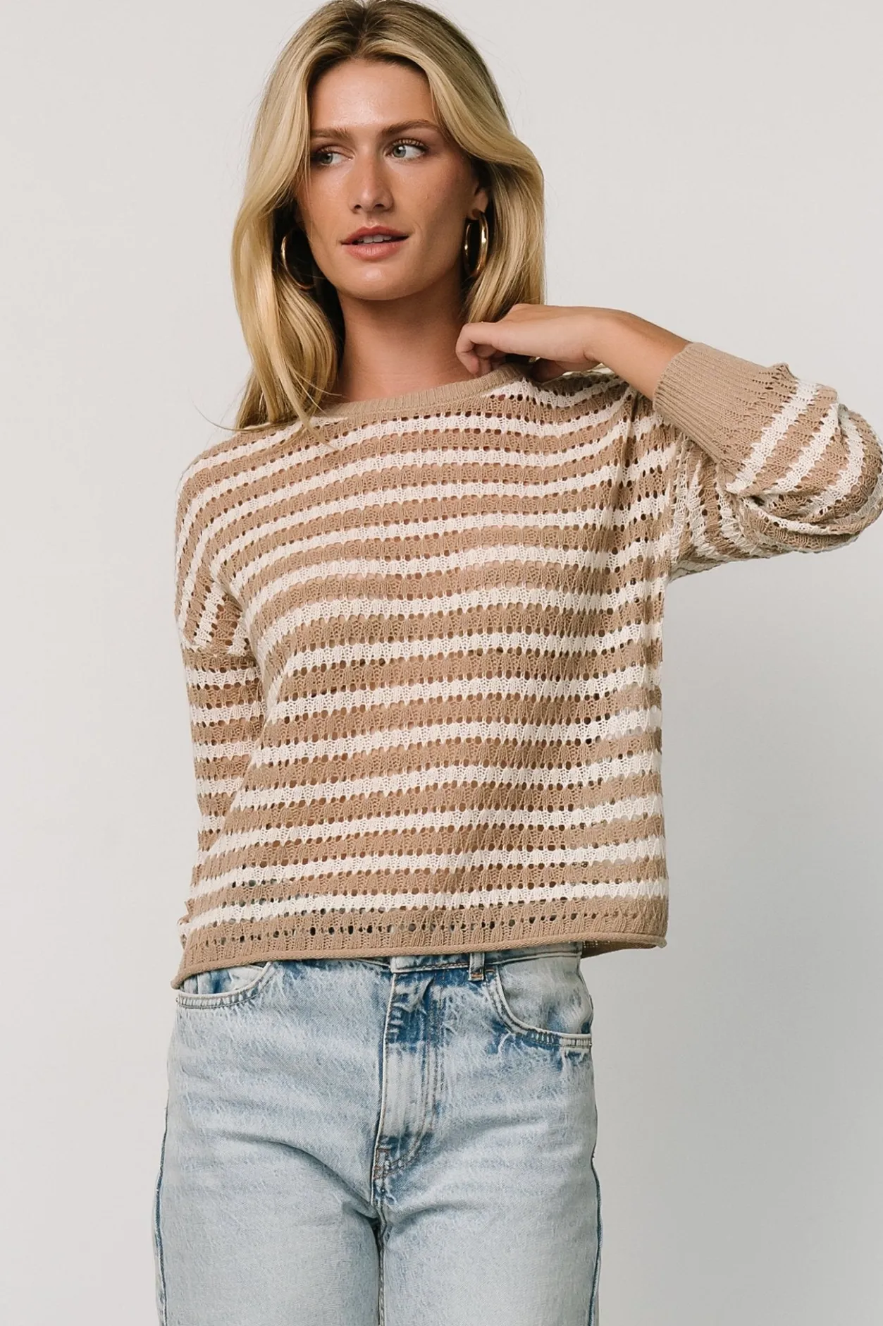 Fashion Baltic Born Dawn Open Knit Top | Taupe + Ivory Taupe+Ivory