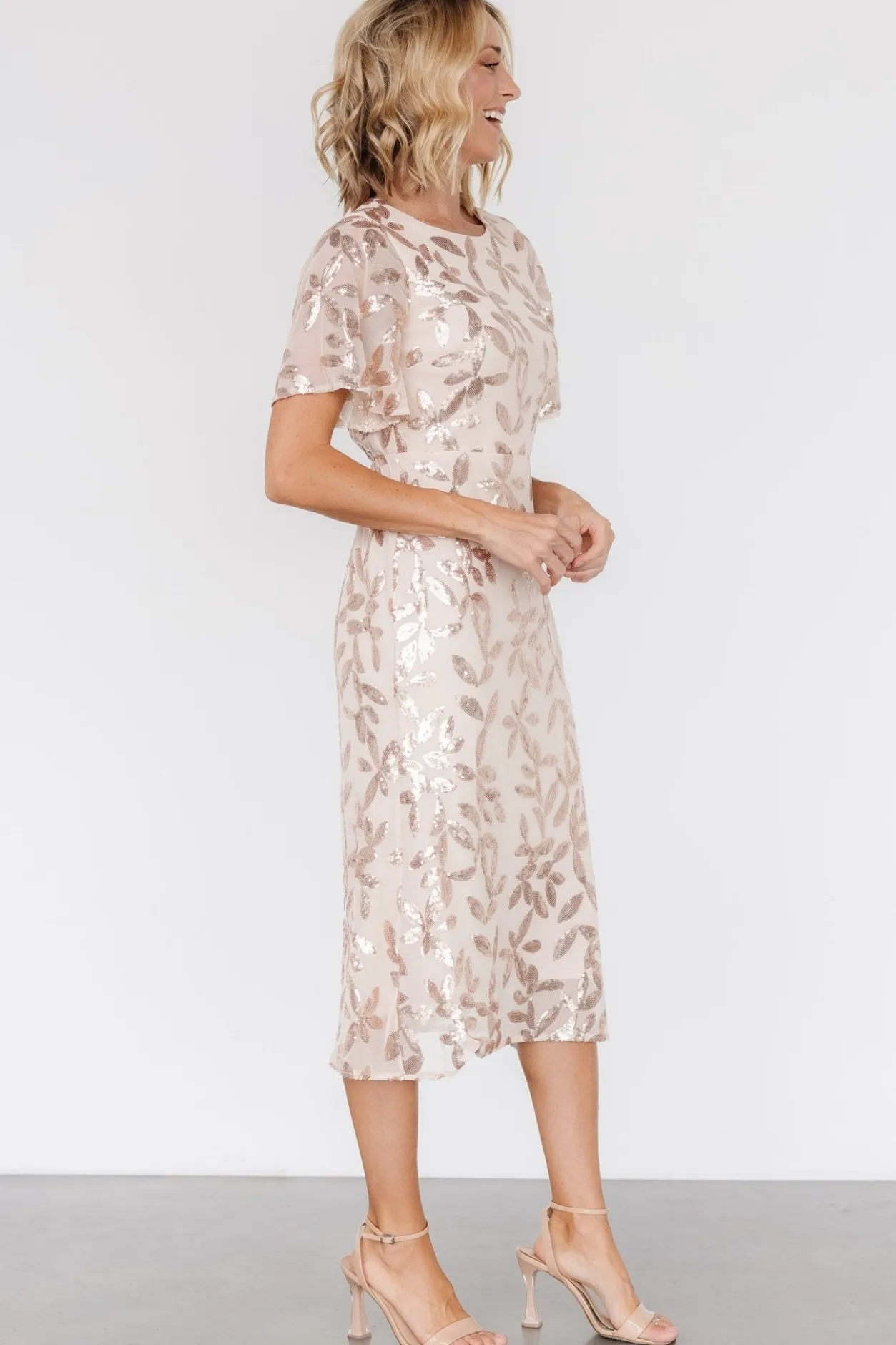 Sale Baltic Born Deanna Sequin Midi Dress | Rose Gold RoseGold