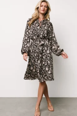 Clearance Baltic Born Deena Satin Dress | Black + Taupe Floral Black+TaupeFloral