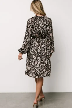 Clearance Baltic Born Deena Satin Dress | Black + Taupe Floral Black+TaupeFloral