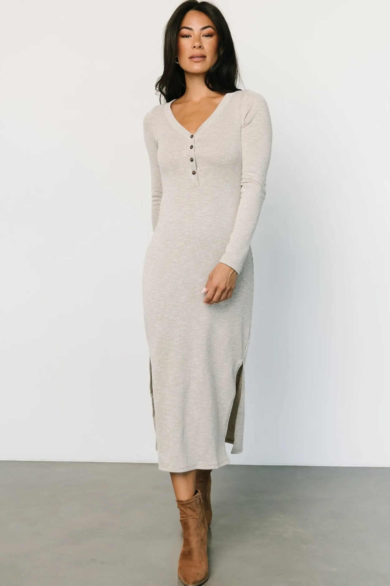 Clearance Baltic Born Denver Ribbed Midi Dress | Light Gray LightGray