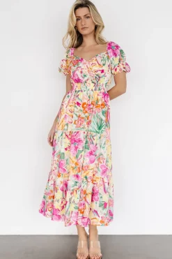 New Baltic Born Denzel Puff Sleeve Midi Dress | Multi Floral MultiFloral
