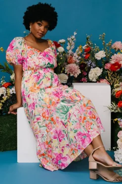 New Baltic Born Denzel Puff Sleeve Midi Dress | Multi Floral MultiFloral