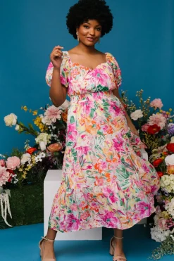New Baltic Born Denzel Puff Sleeve Midi Dress | Multi Floral MultiFloral