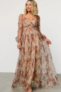 Clearance Baltic Born Desiree Tulle Maxi Dress | Taupe Floral TaupeFloral