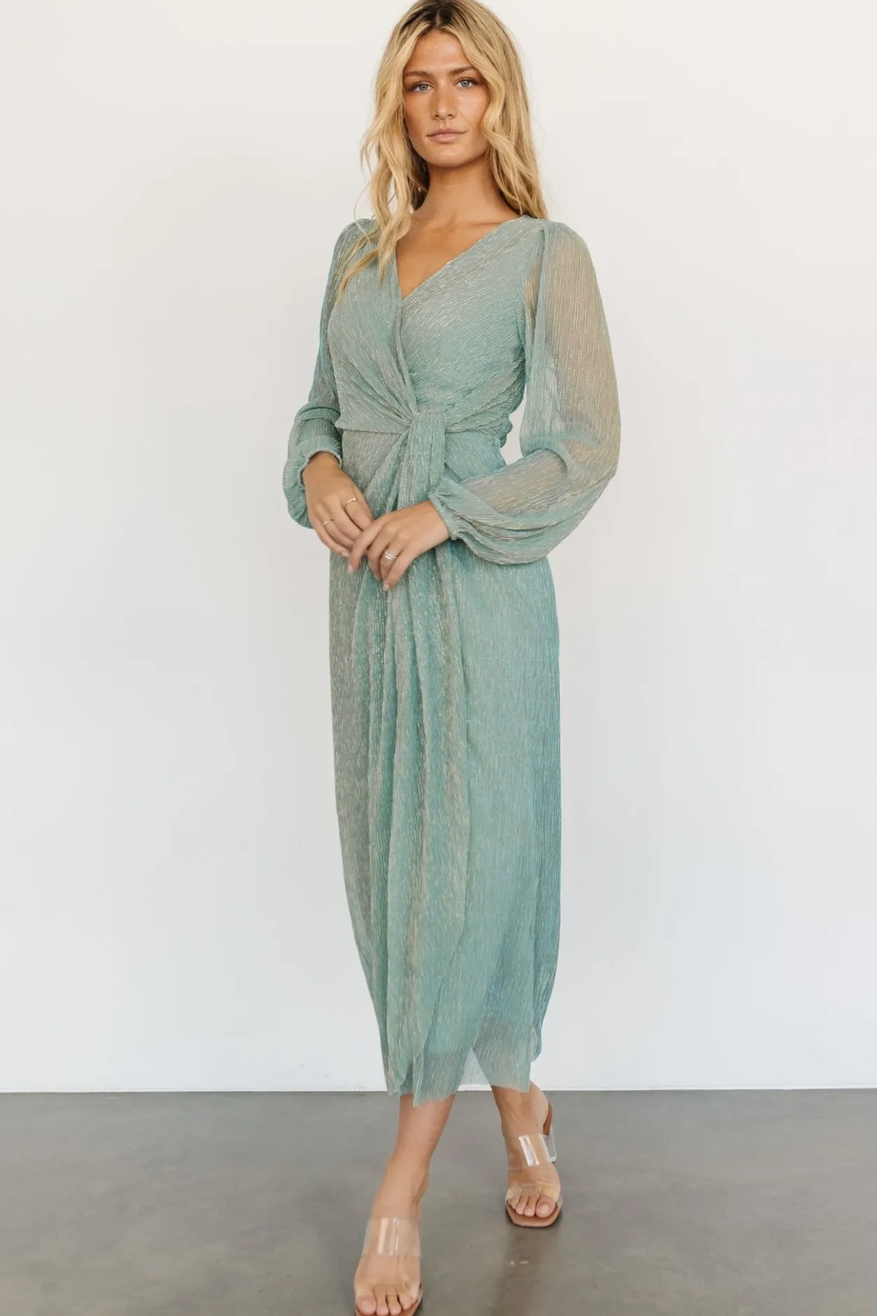 Hot Baltic Born Devlyn Pleated Dress | Blue Sage Shimmer BlueSageShimmer