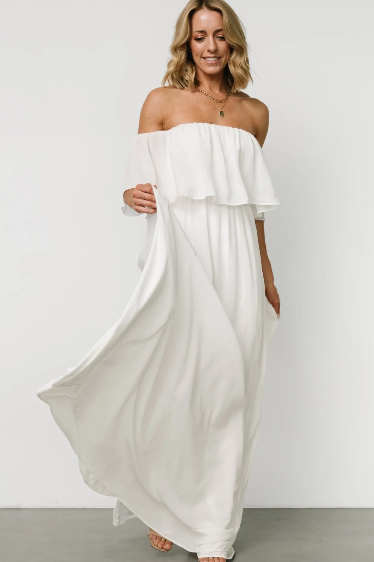 Sale Baltic Born Diana Off Shoulder Maxi Dress | Off White OffWhite