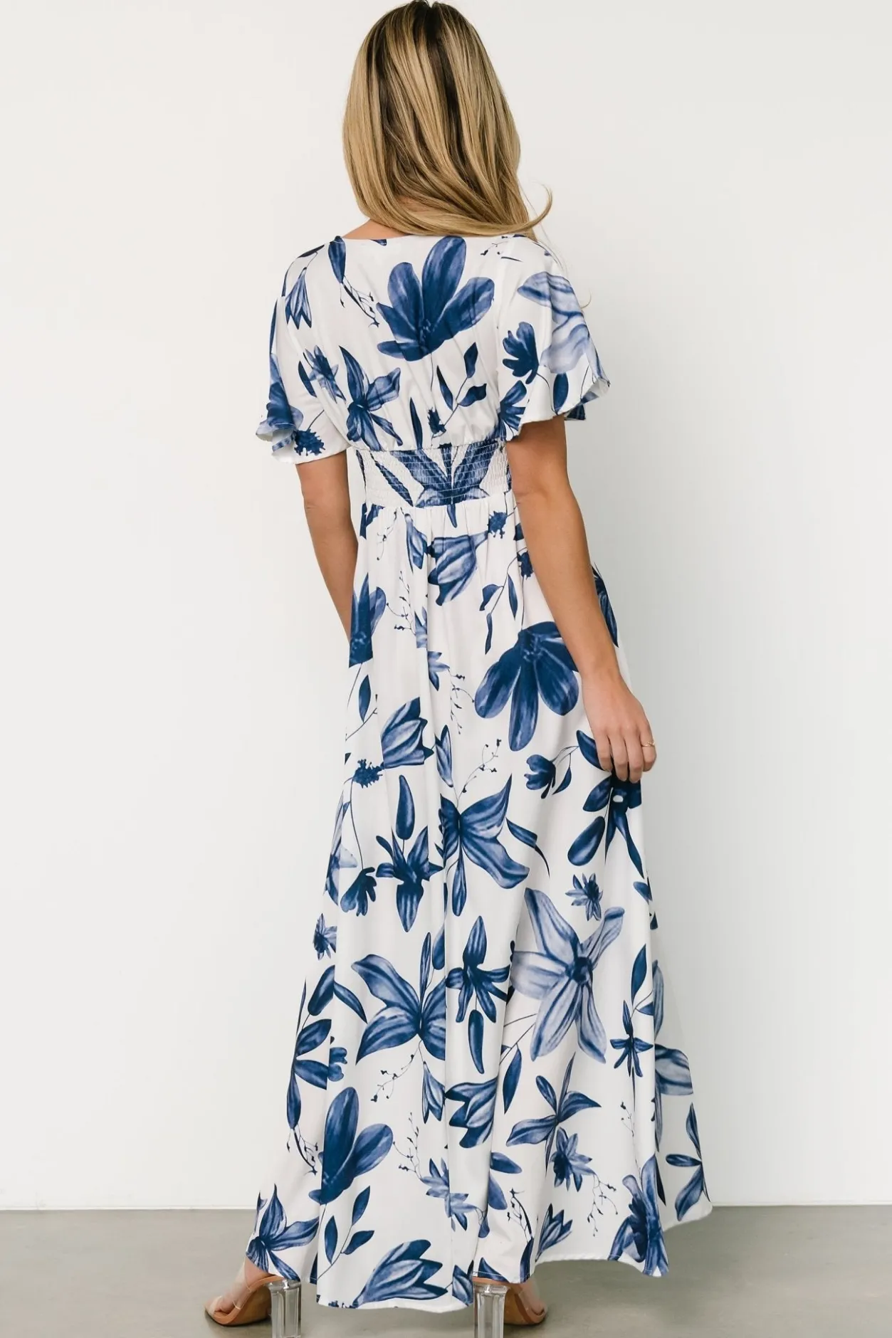 New Baltic Born Dina Maxi Dress | White + Blue Floral White+BlueFloral