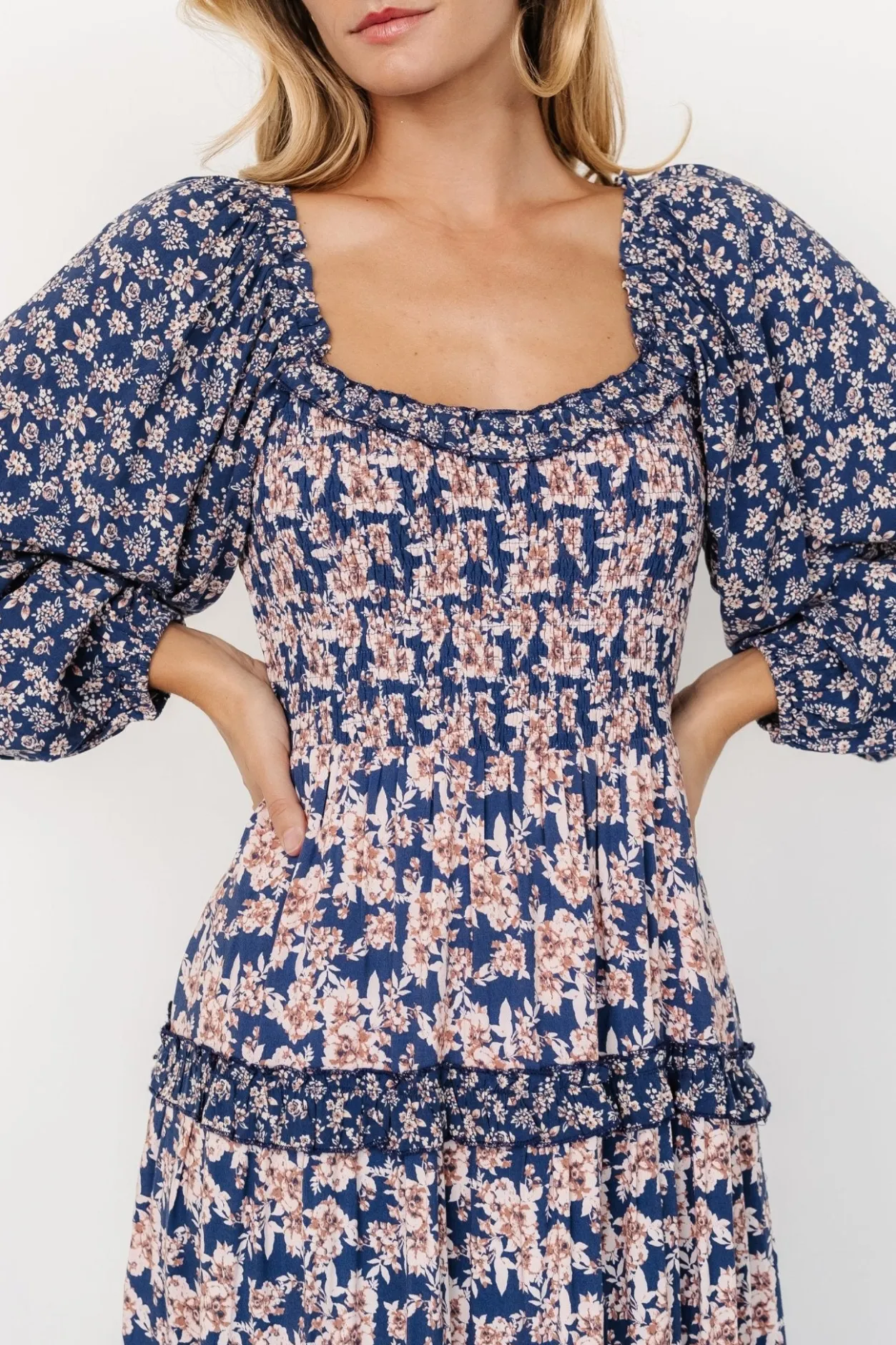 Clearance Baltic Born Dynah Tiered Dress | Blue + Cream Floral Blue+CreamFloral