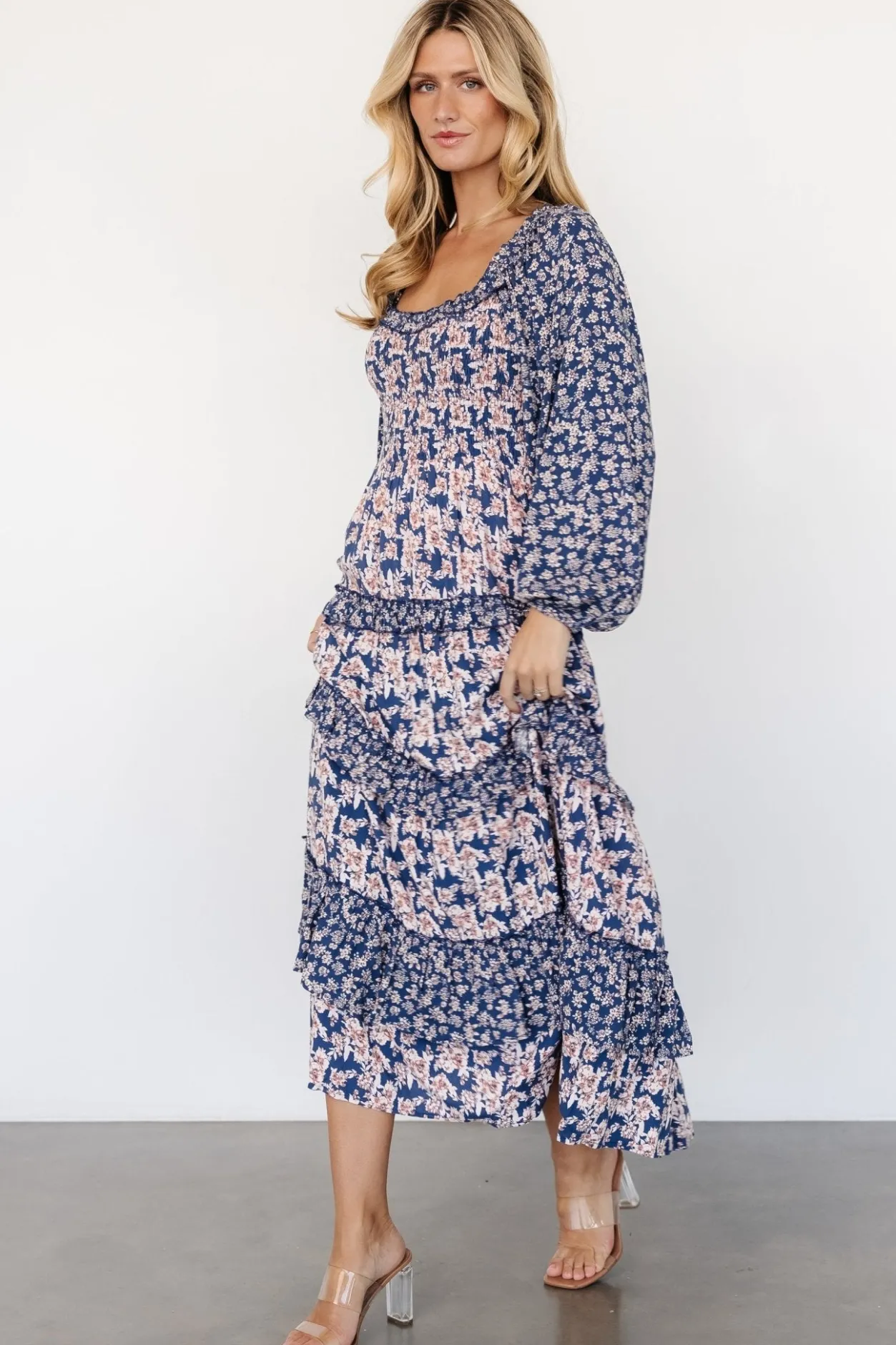 Clearance Baltic Born Dynah Tiered Dress | Blue + Cream Floral Blue+CreamFloral