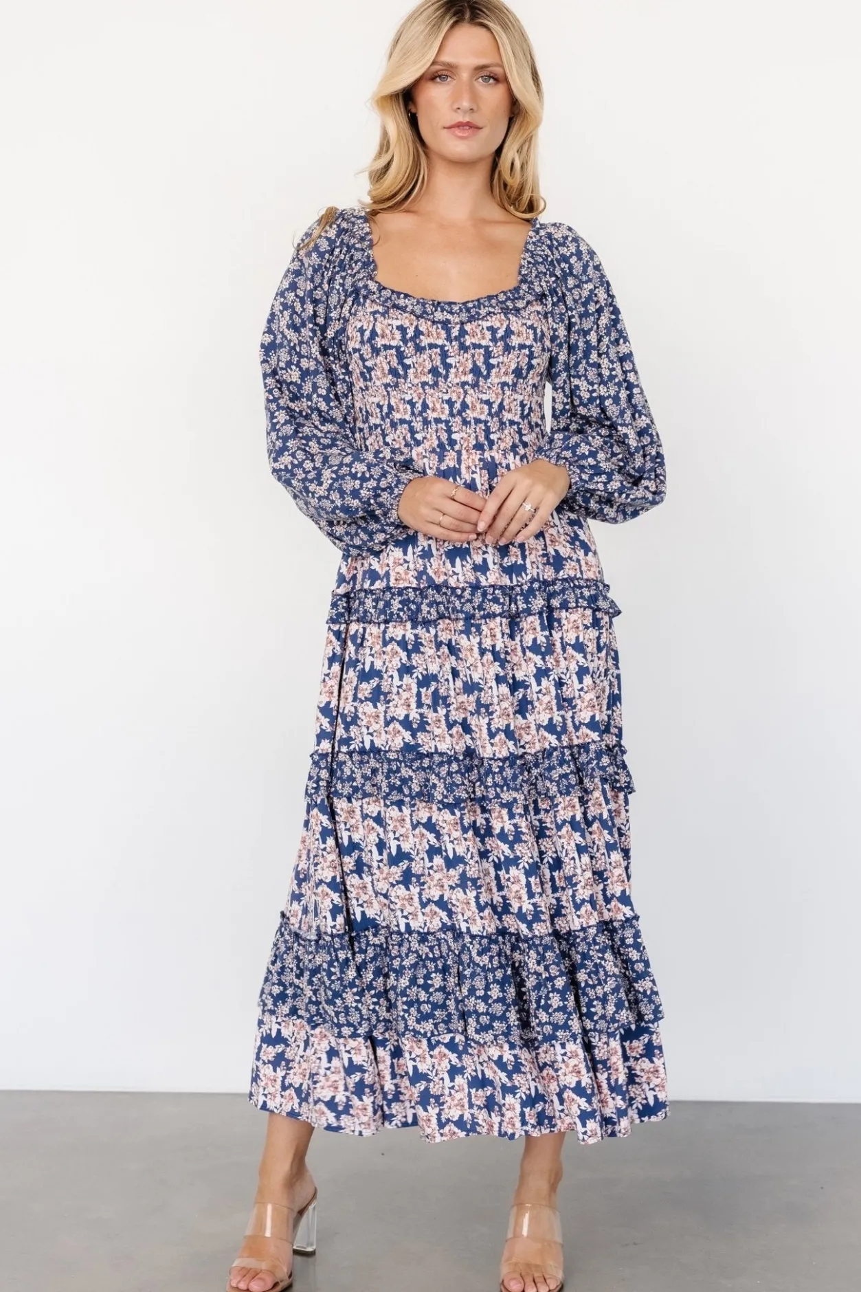 Clearance Baltic Born Dynah Tiered Dress | Blue + Cream Floral Blue+CreamFloral
