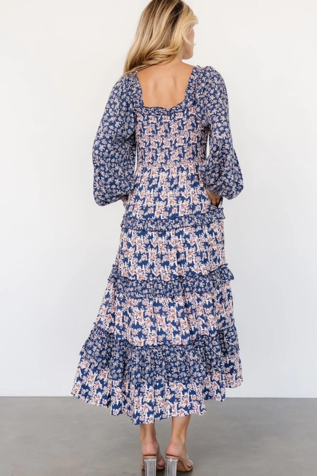 Clearance Baltic Born Dynah Tiered Dress | Blue + Cream Floral Blue+CreamFloral