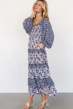 Clearance Baltic Born Dynah Tiered Dress | Blue + Cream Floral Blue+CreamFloral