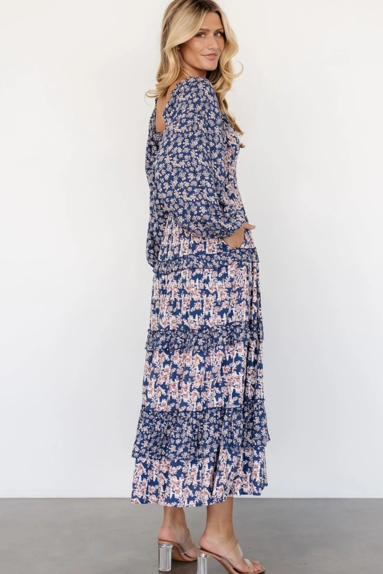Clearance Baltic Born Dynah Tiered Dress | Blue + Cream Floral Blue+CreamFloral