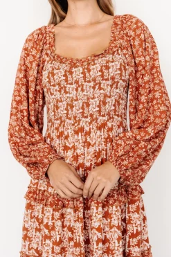 Clearance Baltic Born Dynah Tiered Dress | Rust +Cream Floral Rust+CreamFloral