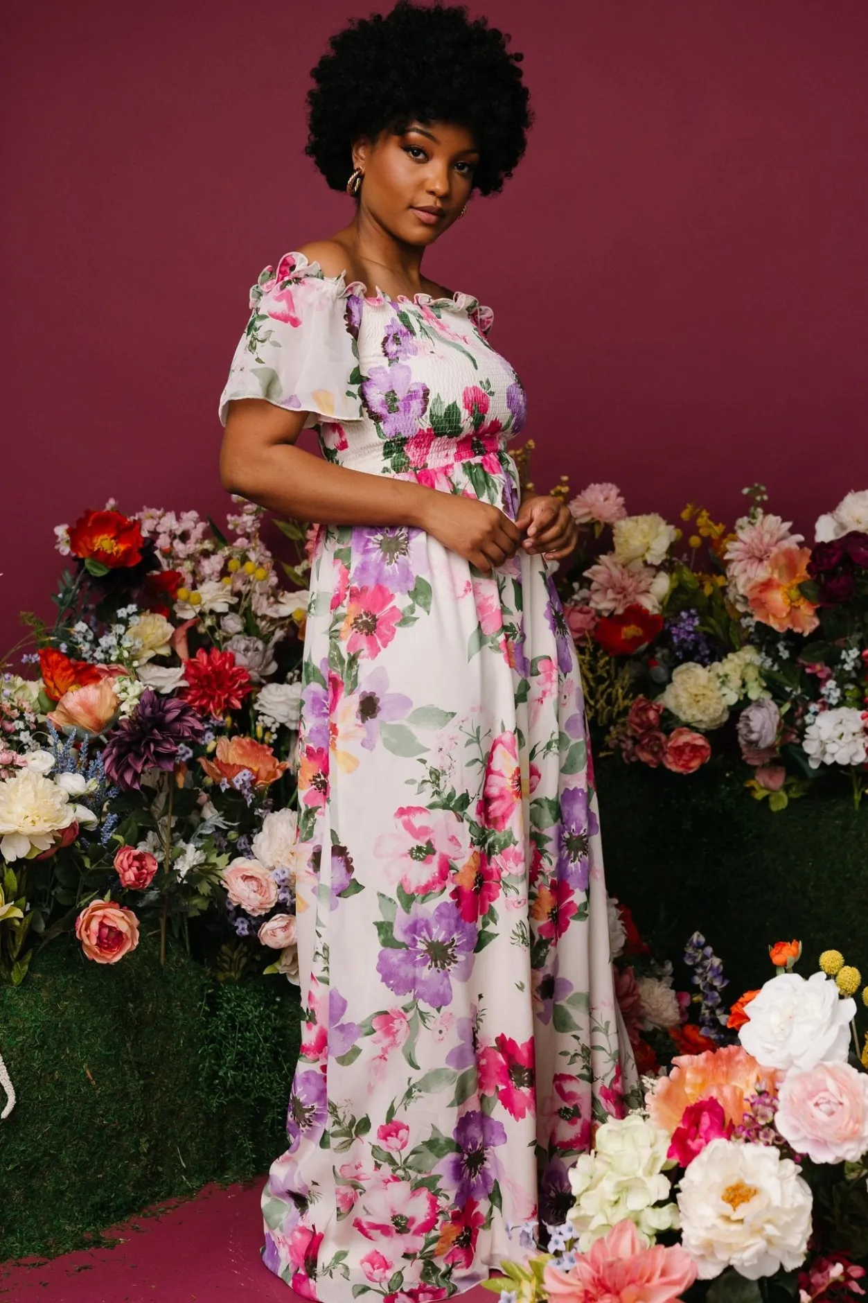 Online Baltic Born Elina Maxi Dress | Ivory + Pink Multi Floral Ivory+PinkMultiFloral