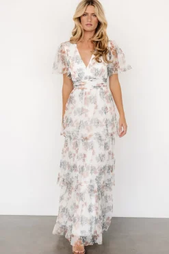 Sale Baltic Born Elinor Tiered Tulle Dress | Off White + Peach Floral OffWhite+PeachFloral