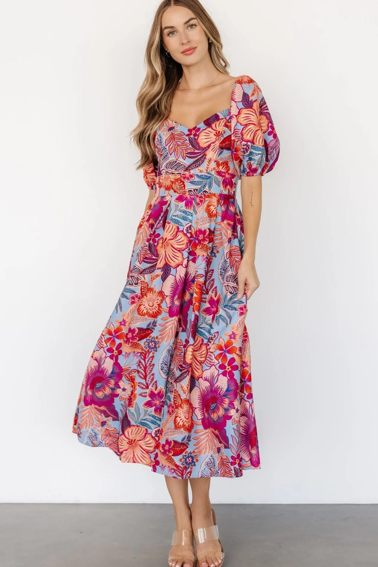 Hot Baltic Born Elisha Midi Dress | Blue + Multi Floral Blue+MultiFloral