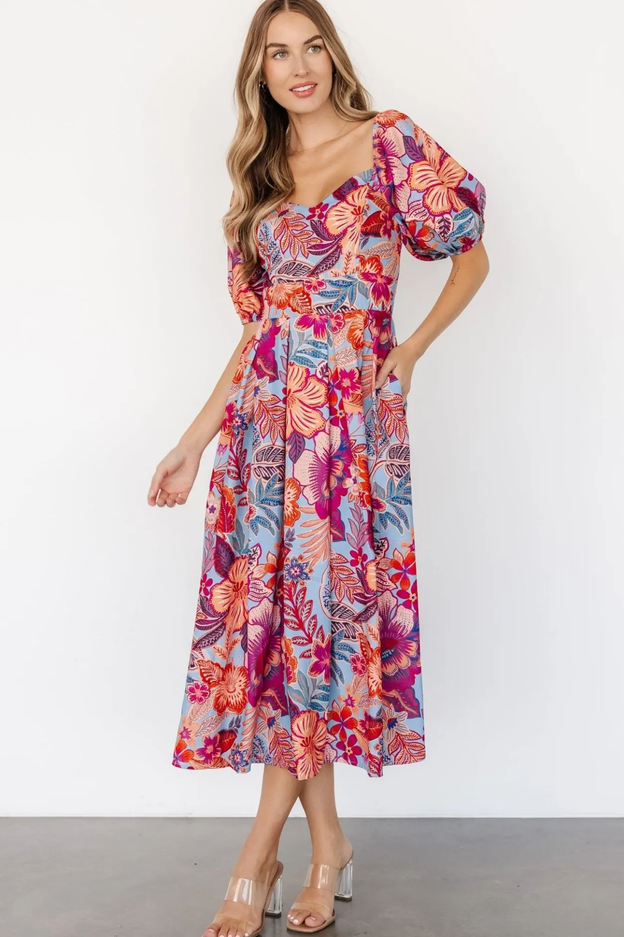 Hot Baltic Born Elisha Midi Dress | Blue + Multi Floral Blue+MultiFloral