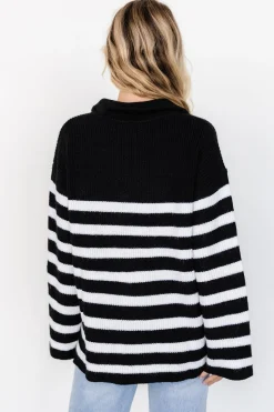Online Baltic Born Elmer Striped Half Zip Sweater | Black + White Black+White