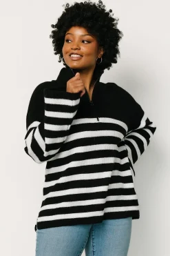 Online Baltic Born Elmer Striped Half Zip Sweater | Black + White Black+White