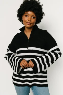 Online Baltic Born Elmer Striped Half Zip Sweater | Black + White Black+White