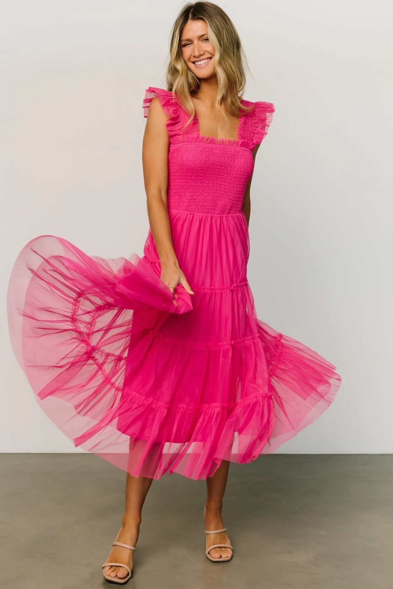 Online Baltic Born Emma Smocked Tulle Dress | Hot Pink HotPink