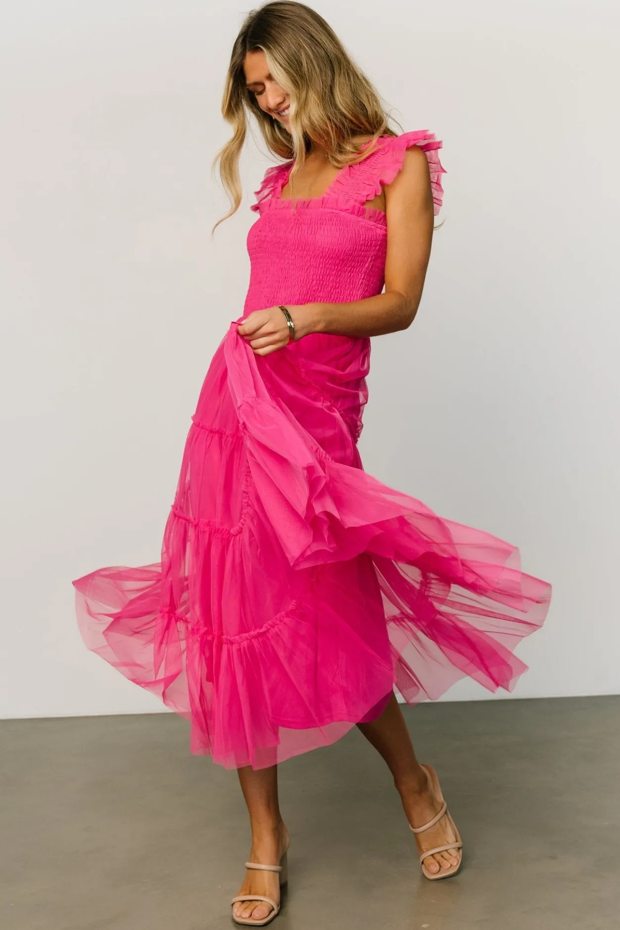 Online Baltic Born Emma Smocked Tulle Dress | Hot Pink HotPink