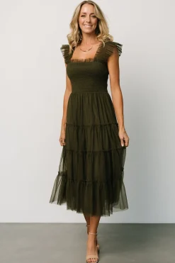 Best Baltic Born Emma Smocked Tulle Dress | Dark Olive DarkOlive