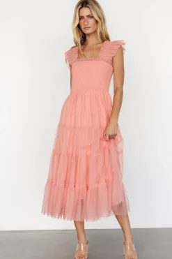 New Baltic Born Emma Smocked Tulle Dress | Coral