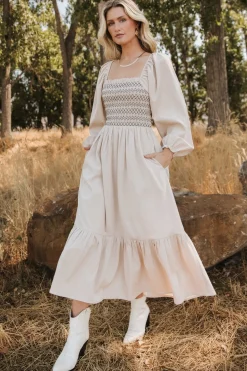 Fashion Baltic Born Emmeline Smocked Midi Dress | Natural