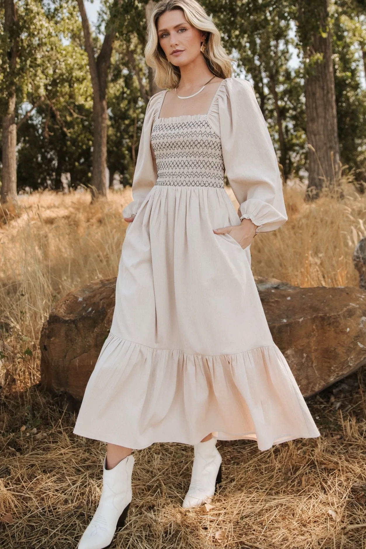 Fashion Baltic Born Emmeline Smocked Midi Dress | Natural
